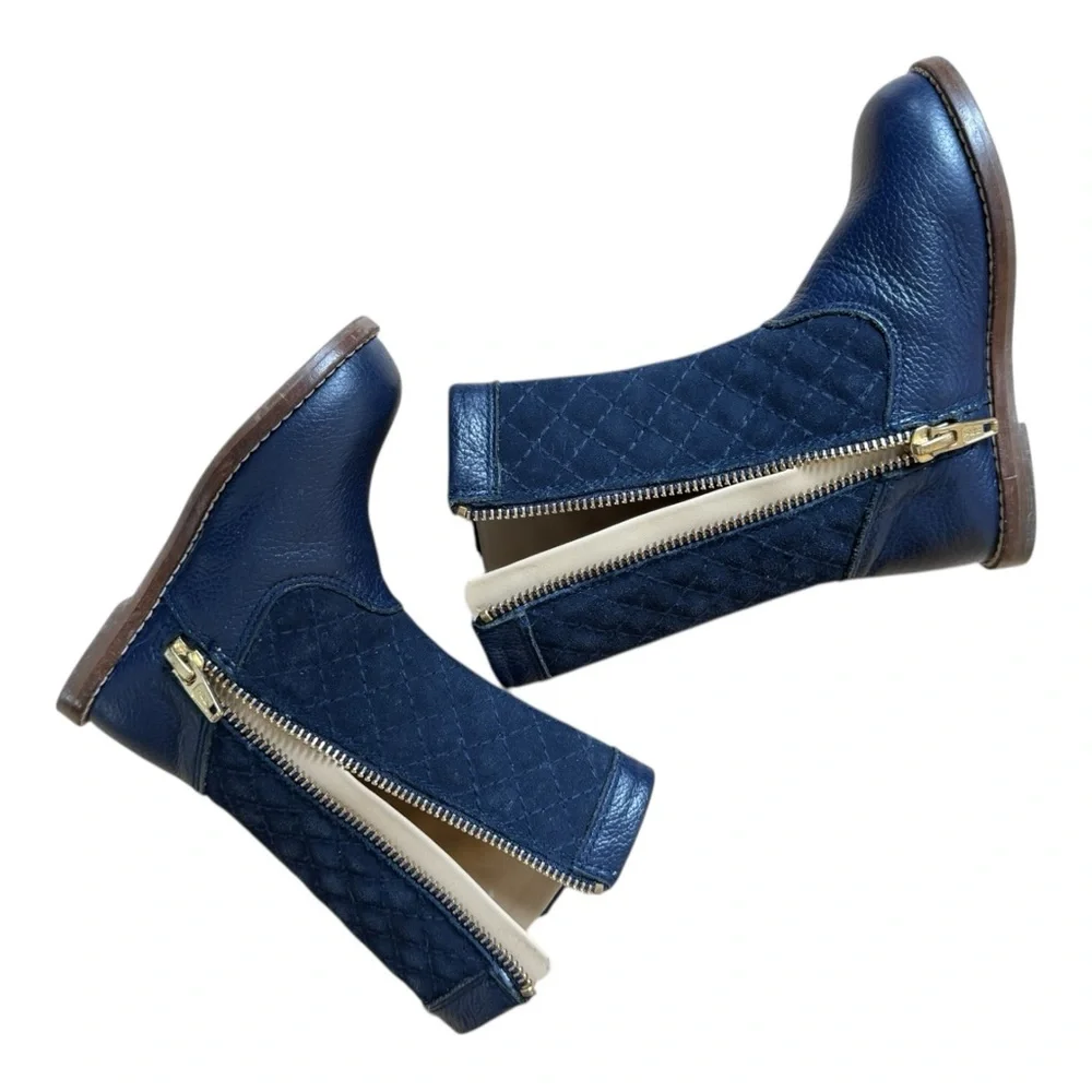 Janie and Jack Toddler Girls Riding Boots 7 Navy Blue Leather Quilted Shaft